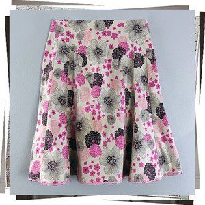 Vintage 90's Midi Floral Skirt w/ Touches of Pink and Embellished Hemline (XS)